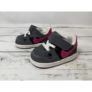 Nike Sneakers Kids Size 2C Gray Black Pink AF1 Velcro Strap Toddler Active